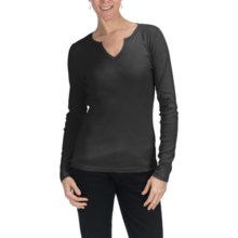Cotton U-Neck Shirt - Long Sleeve (For Women) in Black - 2nds