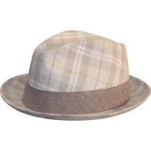 Cov-Ver Linen Check Fedora Hat - Satin Lining (For Men and Women) in Beige/White - Closeouts