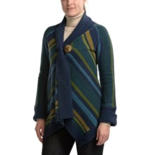 CoVelo Striped Asymmetric Cardigan Sweater (For Women) in Teal/Green - Closeouts