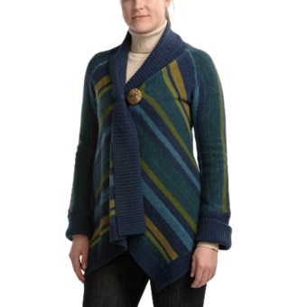 CoVelo Striped Asymmetric Cardigan Sweater (For Women) in Teal/Green