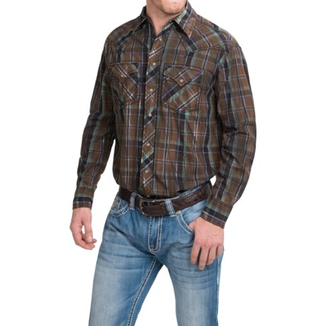 Cowboy Up Cotton Vintage Plaid Shirt Snap Front Long Sleeve For Men