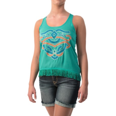 Cowgirl Up Fringed Chiffon Tank Top For Women