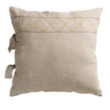Coyuchi Embroidered Linen Pillow Sham - Euro in Natural W/Ochre-Grey - Closeouts