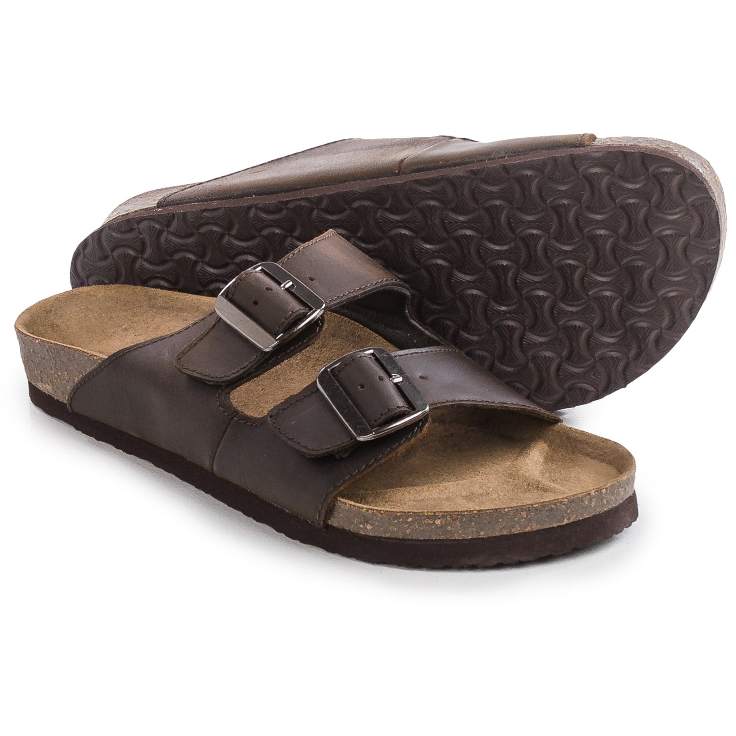brown double buckle sandals