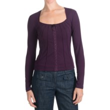 Criss-Cross Lace Front Shirt - Long Sleeve (For Women) in Deep Wine - 2nds