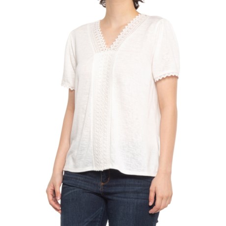 Greige Crochet Detail Shirt - Short Sleeve (For Women) - WHITE (S )