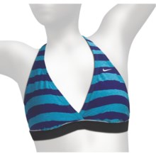 Crossover Halter Bikini Swimsuit Top - D-Cup (For Women) in Chlorine Blue Stripe - Closeouts