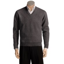 Cullen Boiled Lambswool V-Neck Sweater - Elbow Patches (For Men) in Charcoal - Closeouts
