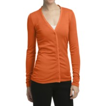 Cullen Silk-Cotton Ruched Cardigan Sweater - V-Neck (For Women) in Tangerine - Closeouts