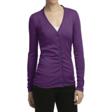 Cullen Silk-Cotton Ruched Cardigan Sweater - V-Neck (For Women) in Wisteria - Closeouts