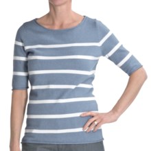 Cullen Striped Boat Neck Sweater - Cotton, Elbow Sleeve (For Women) in Chambray/White - Closeouts