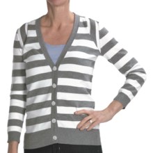 Cullen Striped Pima Cotton Cardigan Sweater - 3/4 Sleeve (For Women) in Grey/White - Closeouts