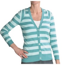 Cullen Striped Pima Cotton Cardigan Sweater - 3/4 Sleeve (For Women) in Sea Mist/Fresh Water - Closeouts