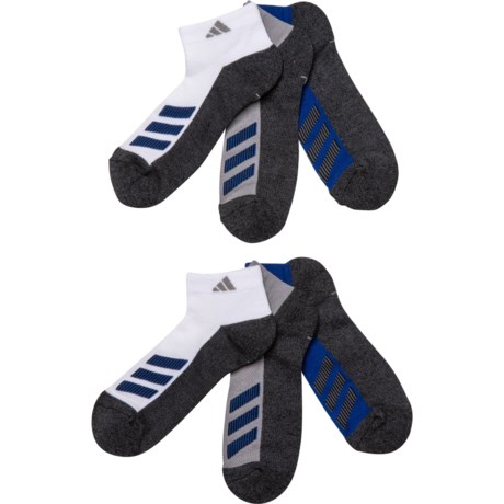Adidas Cushioned Angle-Stripe Low-Cut Socks - 6-Pack, Below the Ankle (For Little and Big Kids) - WHITE/LIGHT ONIX GREY/TEAM ROYAL BLUE (L )