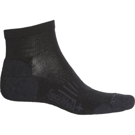 Sockwell Cushioned Running Socks - Merino Wool, Quarter Crew (For Men and Women) - BLACK GRAPHITE (S/M )