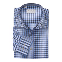 David Donahue Multi-Check Shirt - Spread Collar, Long Sleeve (For Men) in Royal Multi - Closeouts