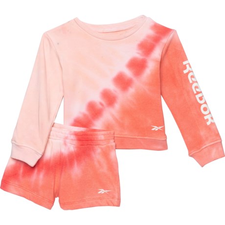 Reebok Diagonal Tie-Dye Sweatshirt and Shorts Set (For Infant Girls) - STRAWBERRY PINK (3T )