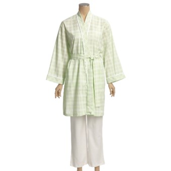 Diamond Tea Cotton Check Robe (For Women) in Mint