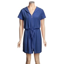 Diamond Tea Cotton Terry Zip Robe - Lightweight, Short Sleeve (For Women) in Navy - Overstock