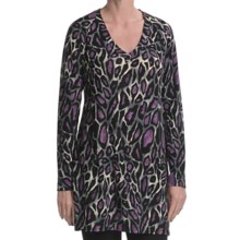 Diamond Tea Leopard Print Tunic Shirt - Long Sleeve, V-Neck (For Women) in Purple - Closeouts