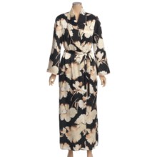 Diamond Tea Pebbled Satin Robe - Quilted Collar (For Women) in Peach - Closeouts