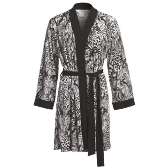 Diamond Tea Short Robe - Silky Print (For Women) in Black/White