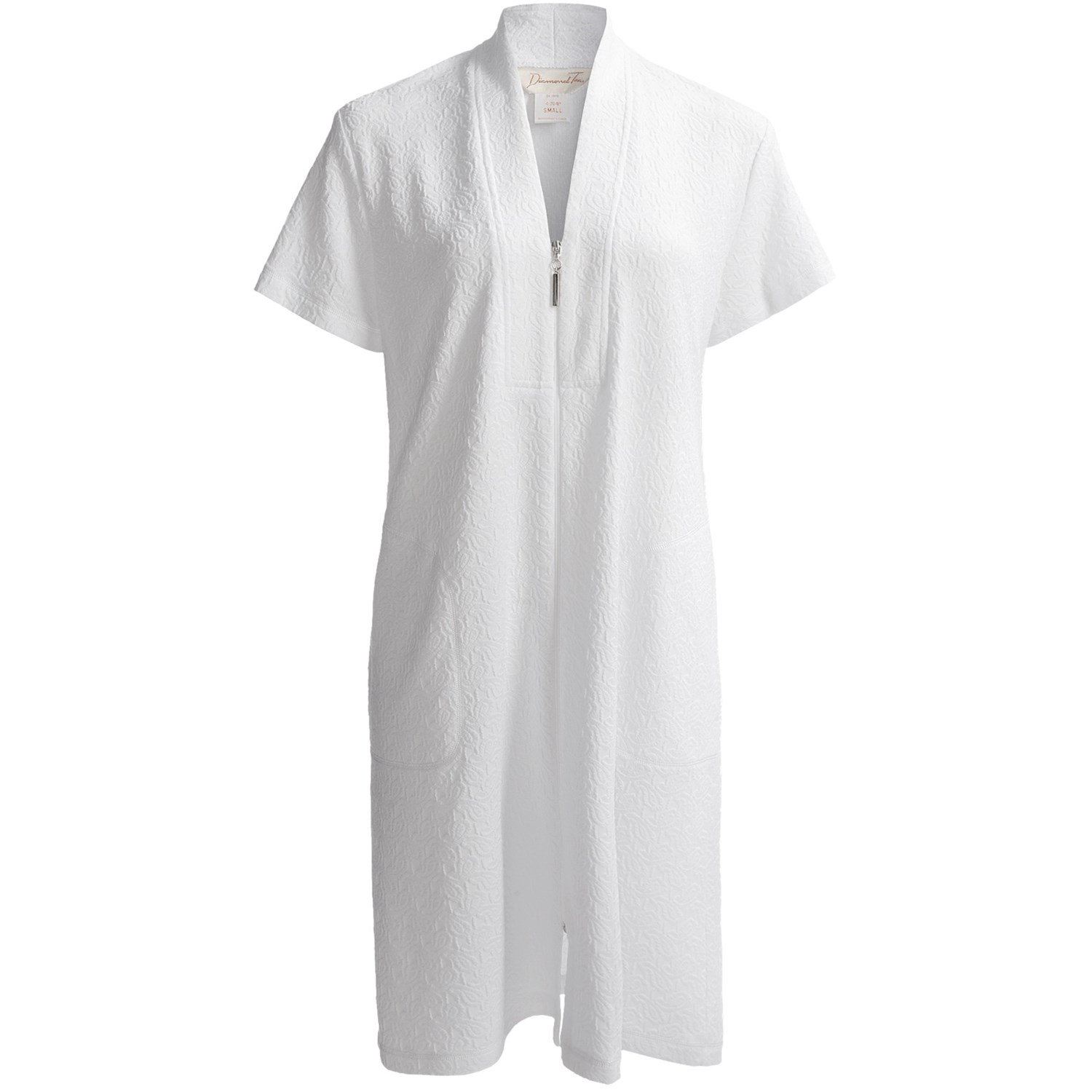 Diamond Tea Textured Knit Robe - Full Zip, Short Sleeve (For Women