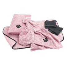 DII Bone Dry Microfiber Pet Towel and Mitt Set - 7-Piece in Pink - 2nds
