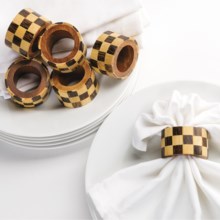 DII Check Napkin Rings - Set of 6, Wood in Wood - Closeouts