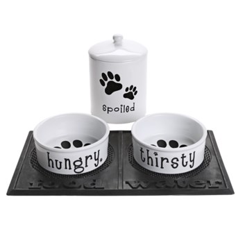 DII Hungry, Thirsty and Spoiled Ceramic Pet Dining Set in See Photo