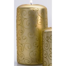 DII Tea Light Holder - 6" Pillar, Ceramic in Gold Scroll - Closeouts