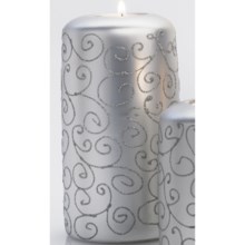 DII Tea Light Holder - 6" Pillar, Ceramic in Silver Scroll - Closeouts