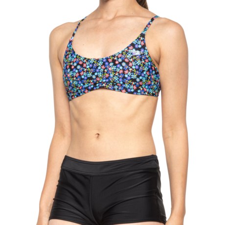 Speedo Ditsy Printed Tie-Back Bikini Top (For Women) - BLACK (S )
