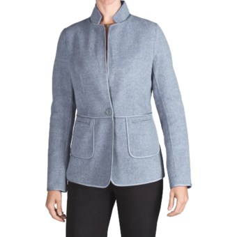 Double-Faced Wool Jacket - Satin Trim (For Women) in Blue