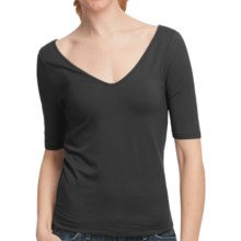 Double V-Neck Jersey Shirt - Elbow Sleeve (For Women) in Black - 2nds
