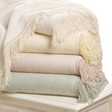 DownTown Shangri-La Fringed Plush Throw Blanket - Cotton-Rayon in Cream - Closeouts