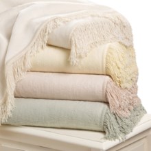 DownTown Shangri-La Fringed Plush Throw Blanket - Cotton-Rayon in Petal - Closeouts