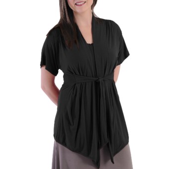 Dreamsacks Lila Gathered Tie-Front Cardigan Sweater - Short Sleeve (For  Women) in Black