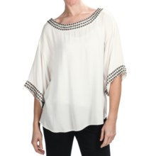 Dylan by True Grit Pailette-Trimmed Shirt - 3/4 Kimono Sleeve (For Women) in White - Closeouts