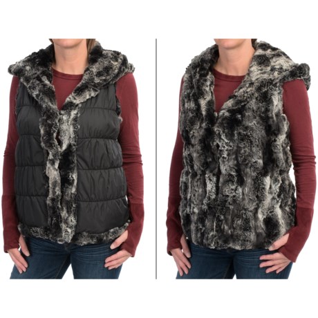 dylan Faux Fur Reversible Vest Attached Hood Insulated For Women