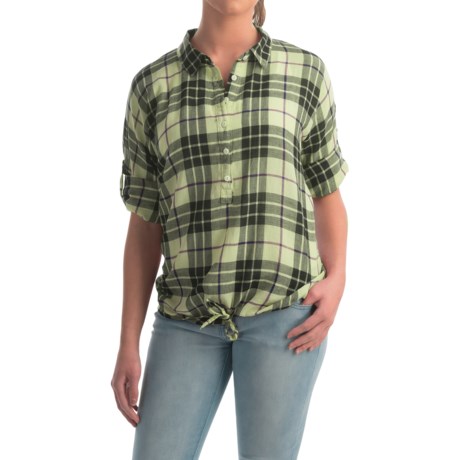 dylan Outpost Plaid Blouse Roll Up 34 Sleeve For Women