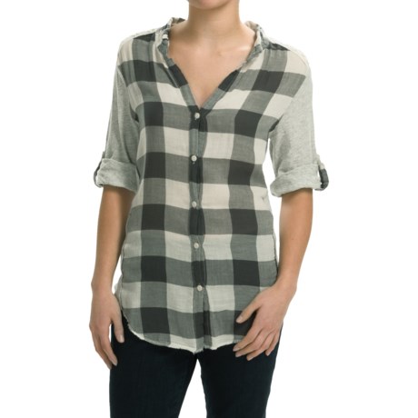 dylan Vintage Buffalo Check Blouse Roll Up Long Sleeve (For Women)