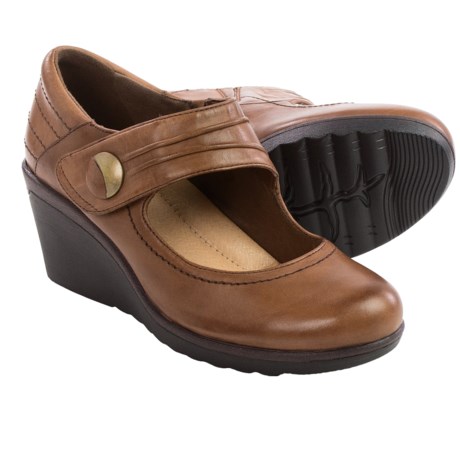 Earth Heron Wedge Mary Jane Shoes Leather For Women