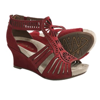 Earthies Carmona Sandals - Suede, Wedge Heel (For Women) in Jazzy Red