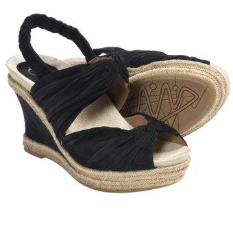 Earthies Javea Wedge Sandals - Suede (For Women) in Black
