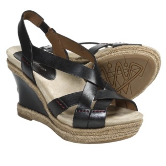 Earthies Salerno Wedge Sandals - Leather (For Women) in Black Calf