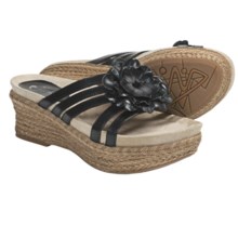 Earthies Valencia Wedge Sandals - Leather (For Women) in Black Calf - Closeouts