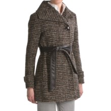 Ellen Tracy Belted Wrap Coat - Textured Wool, Wing Collar (For Women) in Brown Multi - Closeouts