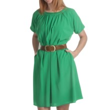 Ellen Tracy Crepe Square Neck Dress - Short Sleeve (For Women) in Green - Closeouts