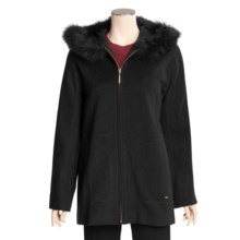 Ellen Tracy Fox-Trimmed Anorak - Wool Blend (For Women) in Black - Closeouts